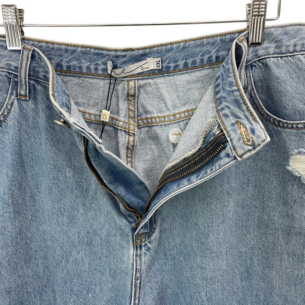 Two-Tone Patchwork Distressed Straight Leg Denim Jeans Blue Color Block Size XXL - Picture 6 of 12